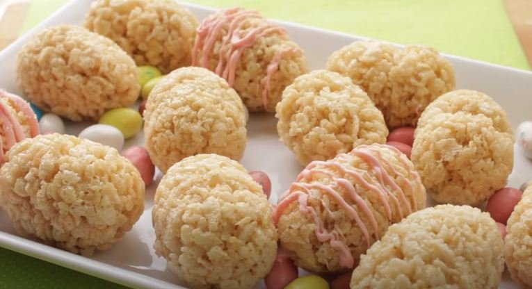 easter egg rice krispie treats in a tray