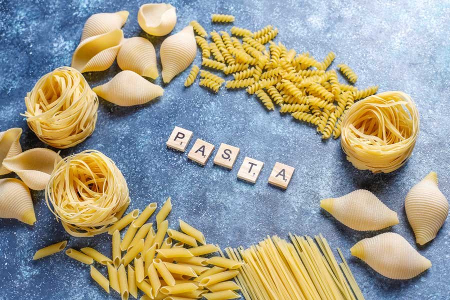 different types of pasta presented